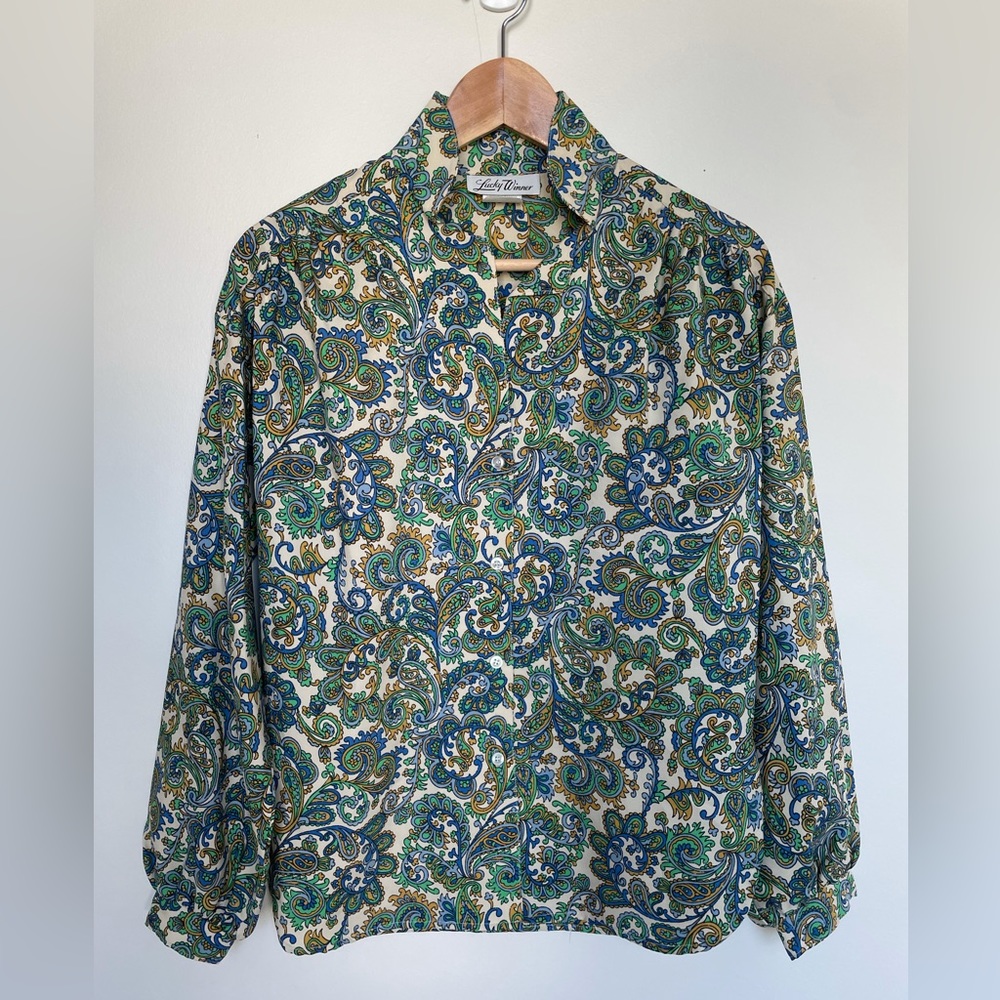 Retro 1970s Lucky Winner paisley print button down